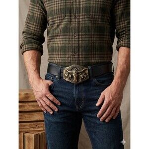 Western Longhorn Belt Buckle Figural Brass Rodeo Cowboy 70s Inspired Chunky